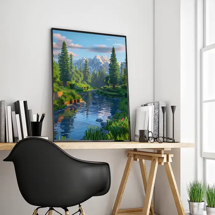 Affiche sur toile style paysage de monde pixelisé de jeu vidéo