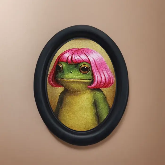 1 pièce de décoration murale amusante en forme de grenouille aux cheveux roses, peinture décorative 